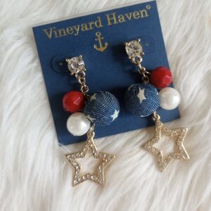 Vineyard Haven July 4th Patriotic Red White & Blue Star Earrings